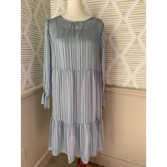Love Copenhagen Women’s Size 6 Blue and Gold Thread Sheer Midi Tier Ruffle Dress - Picture 1 of 5